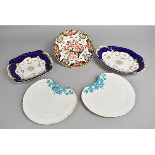 330 - Two Early 20th Century Aesthetic Porcelain Shaped Demilune Dishes of Moulded Banded Shell Form toget... 