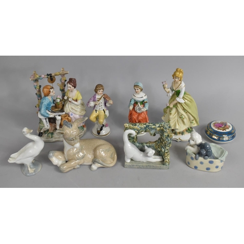 336 - A Collection of Various Continental Ceramic Ornaments to comprise Nao Dog, Donkey, Lladro Duck and C... 