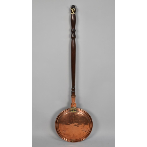 348 - A Copper Bed Warming Pan with Turned Wooden Handle