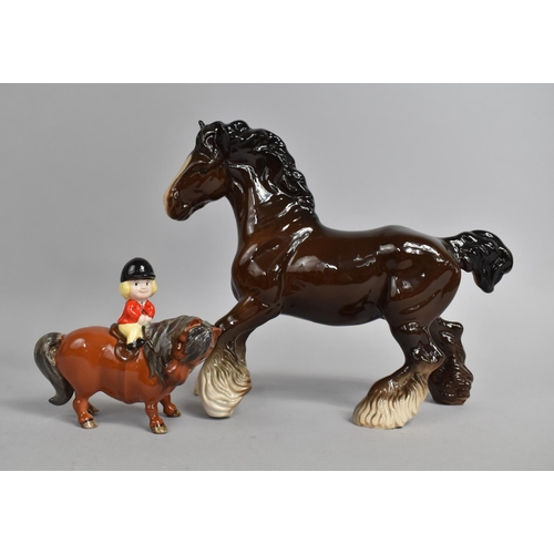 355 - A Beswick Heavy Horse Together with a John Beswick Norman Thelwell 1981 Pony and Rider Figure (Leg G... 