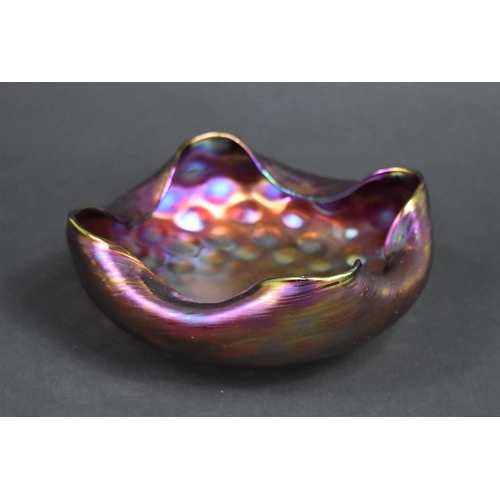 366 - A Studio Glass Iridescent Bowl of Crimped Form, Polished Pontil 16cm diameter