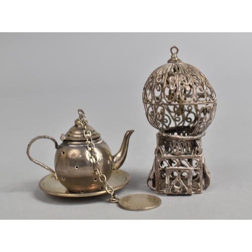 371 - A Silver Diffuser in the form of a Teapot with Republic of Colombia Diez Centavos Coin Mount Togethe... 