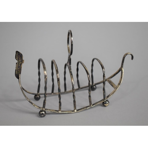 373 - A Novelty Silver Toast Rack in the Form of a Gondola, Birmingham Hallmark, 15cm wide