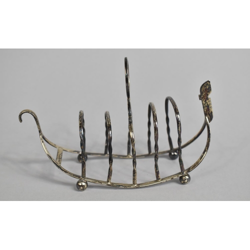 373 - A Novelty Silver Toast Rack in the Form of a Gondola, Birmingham Hallmark, 15cm wide