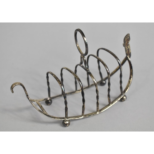 373 - A Novelty Silver Toast Rack in the Form of a Gondola, Birmingham Hallmark, 15cm wide