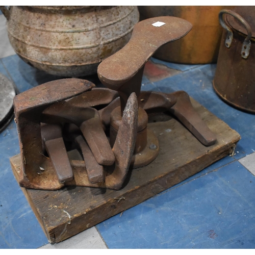 379 - A Collection of Various Vintage Shoe Lasts, One Example Mounted on Wooden Rectangular Plinth Base