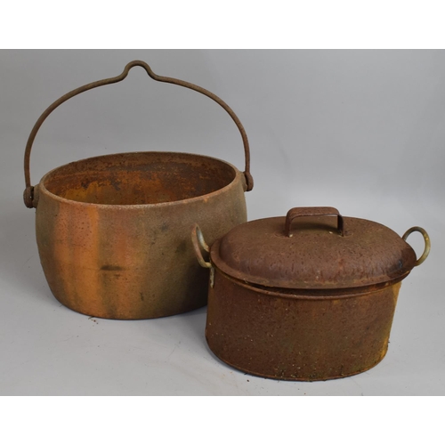 381 - A Vintage Metal Soup Pot and a Twin Handled Cooking Pan, 28cms Wide