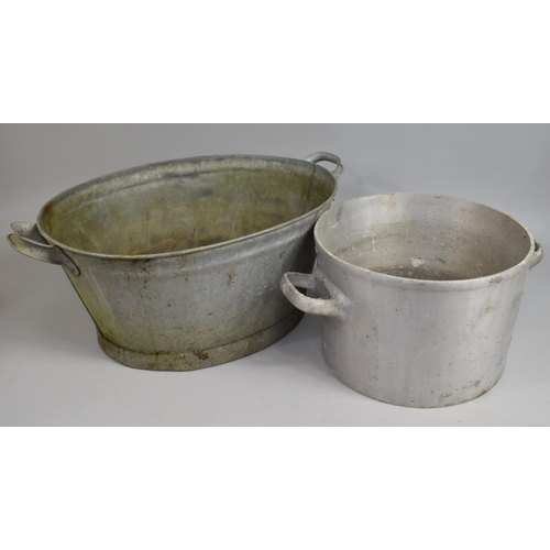 382 - A Galvanised Two handled Bucket together with a Cooking Pan, Bucket 26cms Wide