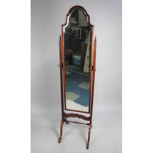 451 - A Modern Mahogany Framed Cheval Mirror, Turned Stretcher AF, 42cms Wide