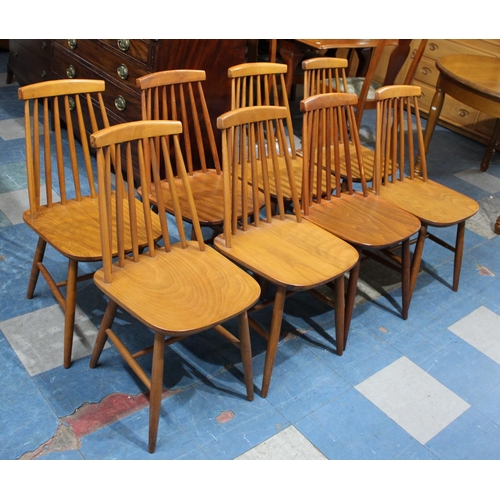 452 - A Set of Eight Mid 20th Century Spindle Back Dining Chairs in the Ercol Style