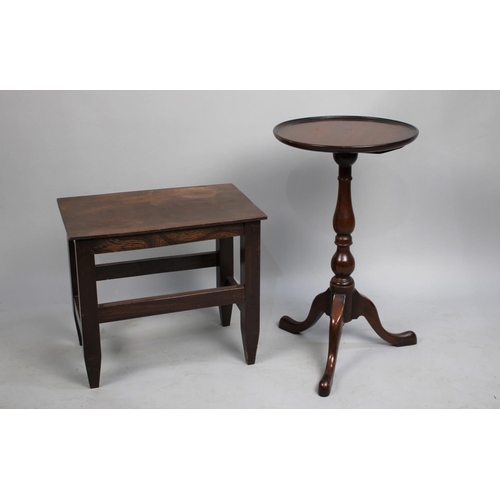 453 - A Modern Mahogany Tripod Wine Table and a Small Rectangular Mahogany Table, 41cms Wide