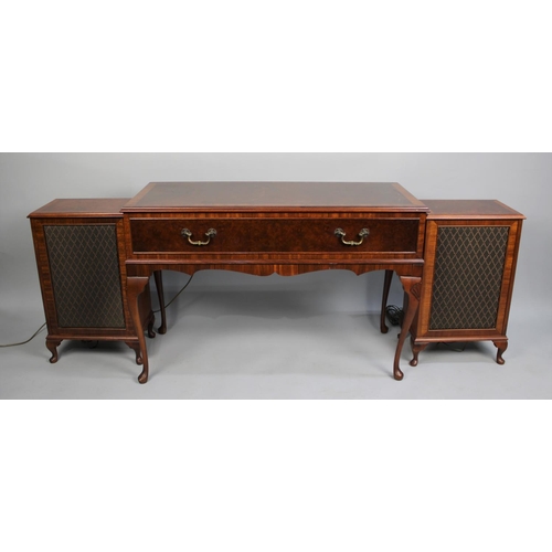 456 - A Dynatron Music Centre in Burr Wood Case with Matching Speakers, Cabriole Supports, Working Order, ... 