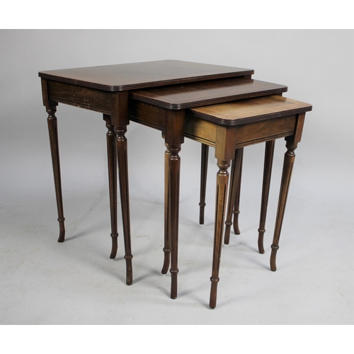 461 - A Modern Nest of Three Mahogany Tables with Turned Reeded Supports, 50cms Wide