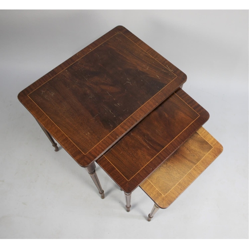 461 - A Modern Nest of Three Mahogany Tables with Turned Reeded Supports, 50cms Wide