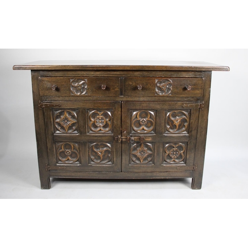 462 - A Mid 20th Century Carved Oak Sideboard with Two Drawers over Base Cupboard, 137cms Wide