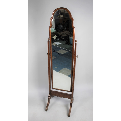 463 - A Late 20th Century Mahogany Framed Cheval Mirror, Acorn Finials, 42cms Wide