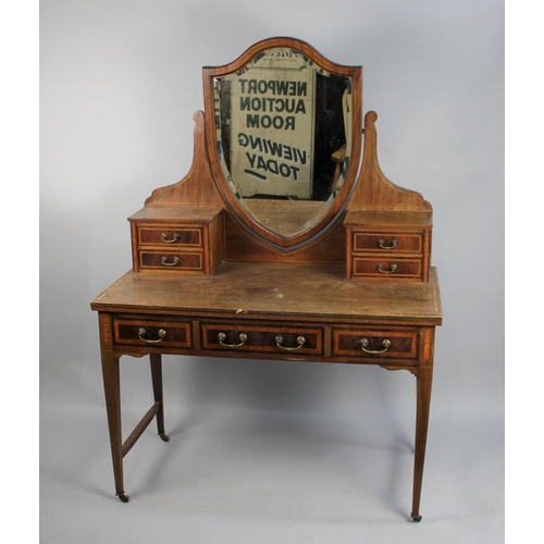 468 - An Edwardian Inlaid Mahogany Dressing Table with Three Drawers, Raised Support for Shield Shaped Mir... 