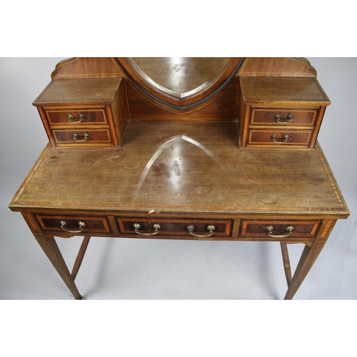 468 - An Edwardian Inlaid Mahogany Dressing Table with Three Drawers, Raised Support for Shield Shaped Mir... 