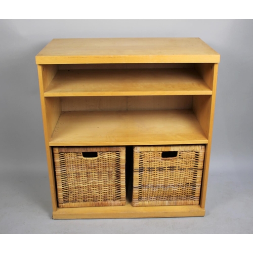 469 - A Modern Open Storage Shelf Unit with Two Wicker Baskets, 72cms Wide