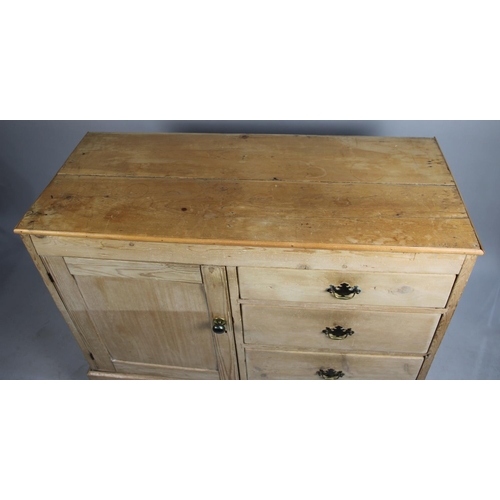 471 - A Late 19th/Early 20th Century Stripped Pine Sideboard with Three Drawers and Side Shelved Cupboard,... 