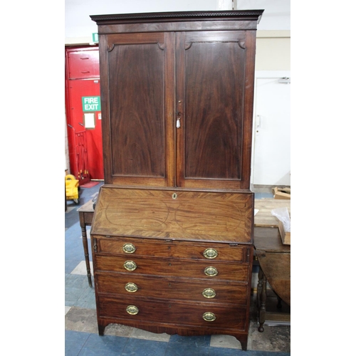 484 - A Mid 19th Century Crossbanded and Inlaid Mahogany Bureau Bookcase, Fall Front to Fitted Interior, F... 