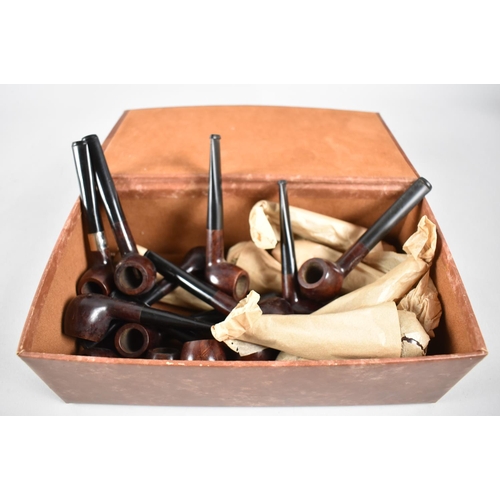 73 - A Mid 20th Century Leather Cigar Box Containing Collection of New and Unused Pipes