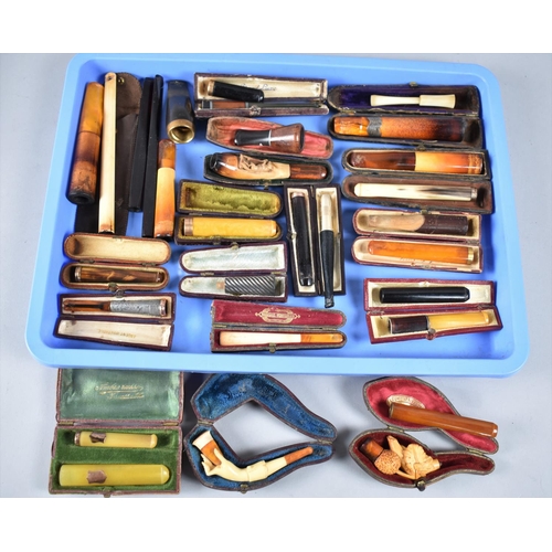 74 - A Collection of Cased Meerschaum, Amber, Gold Mounted and Other Cheroot Holders