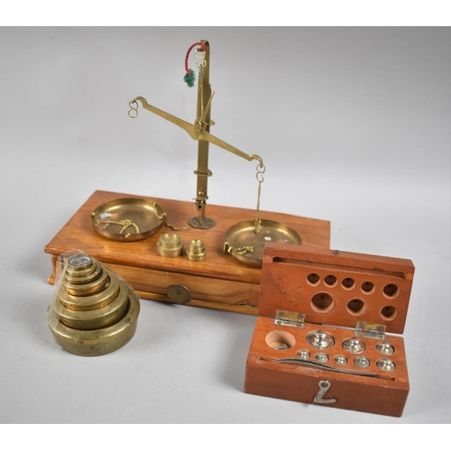 75 - A Set of Brass Reproduction Pan Scales on Wooden Plinth with Drawer together with a Graduated Set of... 