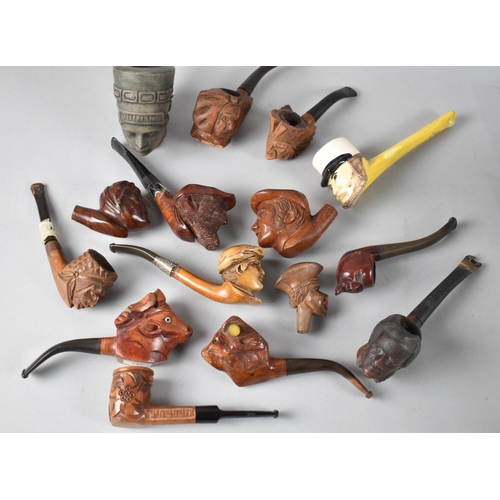 80 - A Collection of Carved Wooden and Novelty Pipes and Pipe Bowls