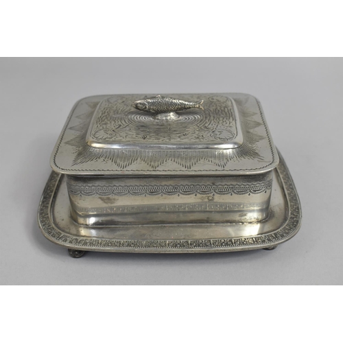 93 - An Edwardian Silver Plated Sardine Dish Holder with Four Scrolled Feet, 19cms Wide