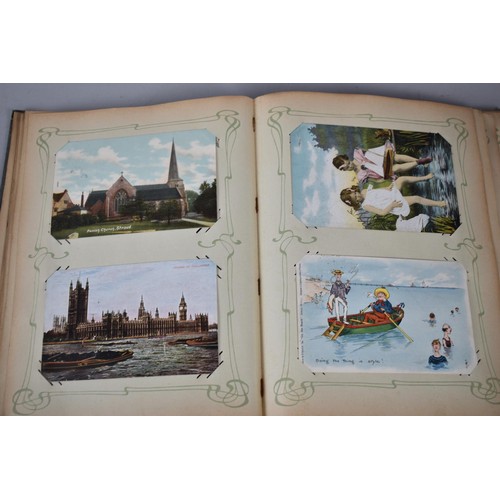 201 - An Edwardian Postcard Album Containing 144 Mixed Cards