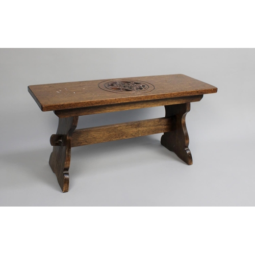 443 - A Mid 20th Century Oak Stool with Carved Rosette to Top, 76cms by 27cms