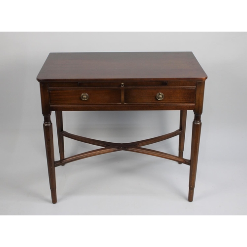 450 - A Late 20th Century Mahogany Two Drawer Side Table on Turned Supports with X Stretchers, 83cms Wide