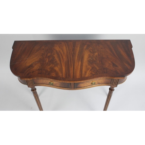 453 - A Reprodux Mahogany Serpentine Front Side Table with Two Small Drawers on Turned Reeded Supports, 80... 