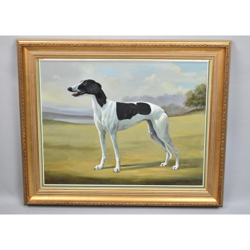 455 - A Large Gilt Framed Oil on Canvas by Geere, Greyhound, 70x54cms