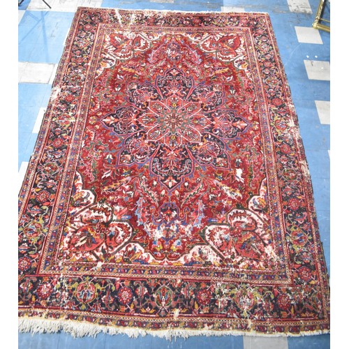 456 - A Large Antique Persian Heriz Rug on Red Ground, Some Wear and Condition Issues, 340x240cms