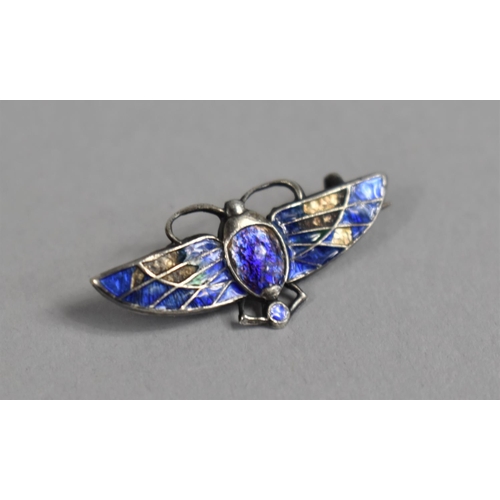 An Egyptian Revival Silver and Enamelled Scarab Brooch by Charles Horner in Vintage Leather Mounted Box, Some Loss to Enamel and Replacement Pin, 3cm wide
