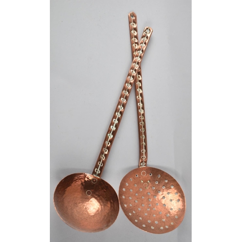 86 - Two Hand Beaten Copper North African Items, Skimmer and Ladle, 40cms Long