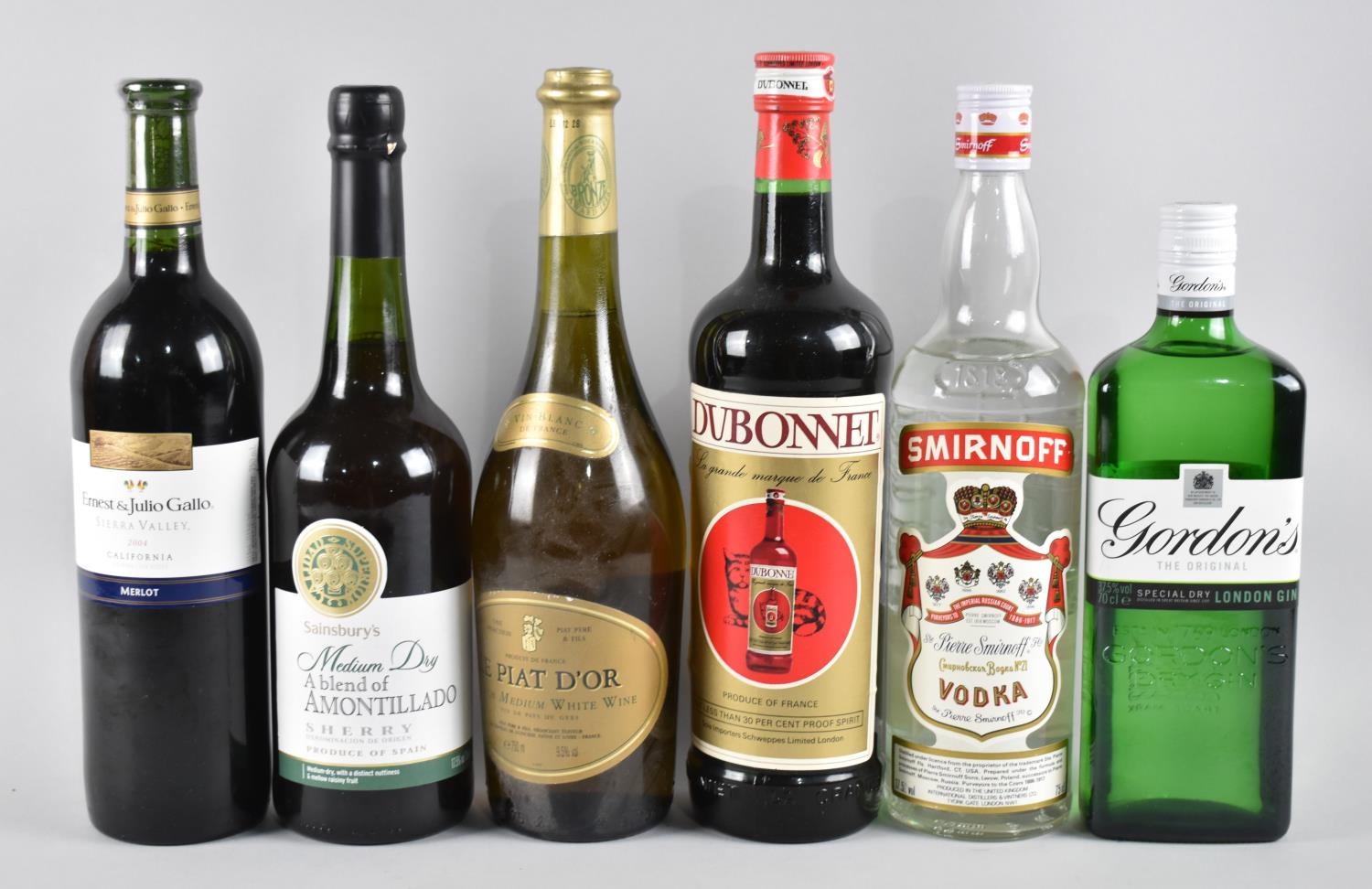 Six Bottles of Mixed Wines and Spirits to Include Gordons Gin, Smirnoff