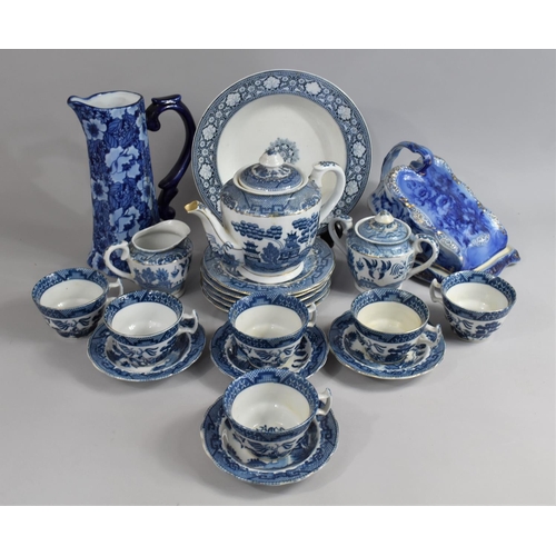 A Collection of Various Blue and White to Comprise Part Willow Pattern ...