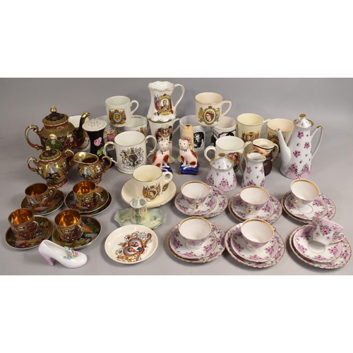 308 - A Collection of Various Ceramics to Comprise Latvian Coffee Set Decorated with Roses and Gilt Jewel ... 