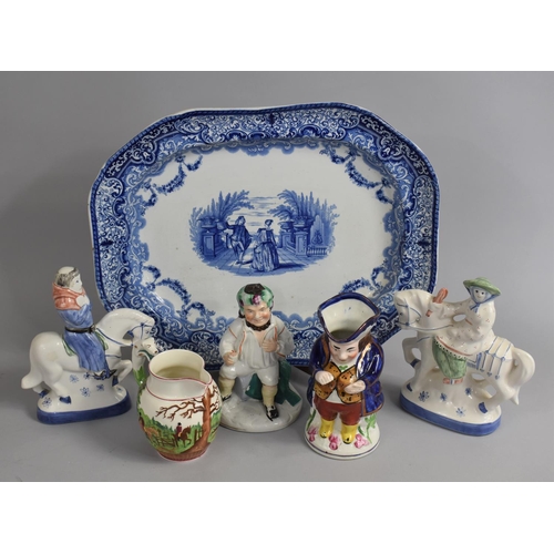 322 - A Collection of Ceramics to Comprise Blue and White Rectangular Platter, Toby Jug, Staffordshire Fig... 