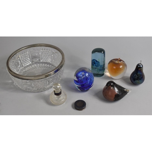 325 - A Collection of Various Glass to Comprise Paperweights, Iridescent Studio Glass Pear Example, Silver... 