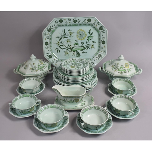 326 - An Adams Chinese Garden Pattern Dinner Service to Comprise Plates, Side Plates, Tureens, Soup Bowls ... 