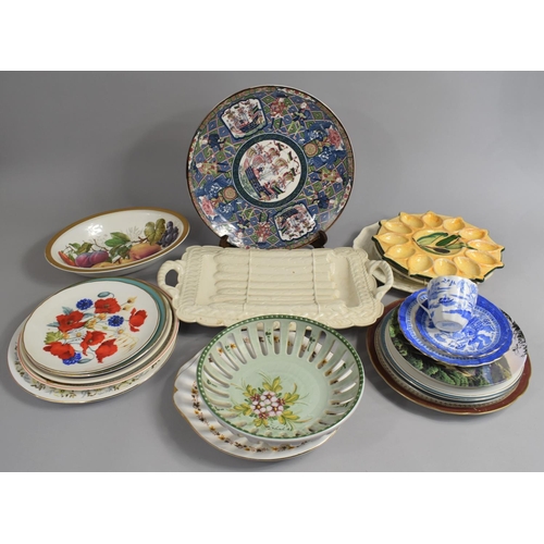 327 - A Collection of Various Ceramics to Comprise Plates, Commemorative Plates, Asparagus Creamware Dish ... 