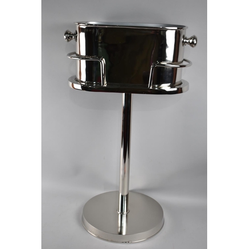 72 - A Reproduction Silver Plated Two Handled Double  Champagne Ice Bucket of Oval Form on Stand, 43cm wi... 