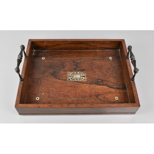 71 - A Late 19th Century Rosewood Pen Tray with Mother of Pearl Inlay having Two Carrying Handles, 33x26c... 