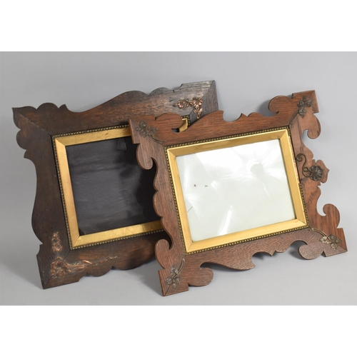 106 - Two Edwardian Wooden Photo Frames with Metal Floriate Mounts, 33x38cms