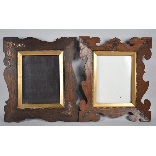 106 - Two Edwardian Wooden Photo Frames with Metal Floriate Mounts, 33x38cms