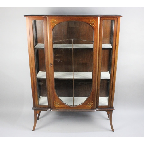 107 - An Edwardian Mahogany String Inlaid Display Cabinet with two Inner Shelves, Painted Decoration, 106c... 